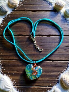 Playful Vibrant Lovers [or Mom's] Gift - Wire Wrapped Fused Glass Heart Necklace